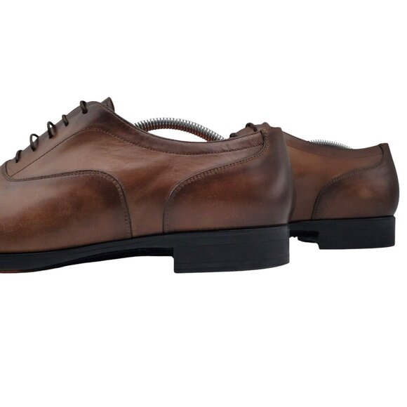 SANTONI Mens 'Salem' Brown Burnished Leather Cap Toe Oxfords Sz 11 D Italy $730 - Picture 2 of 14